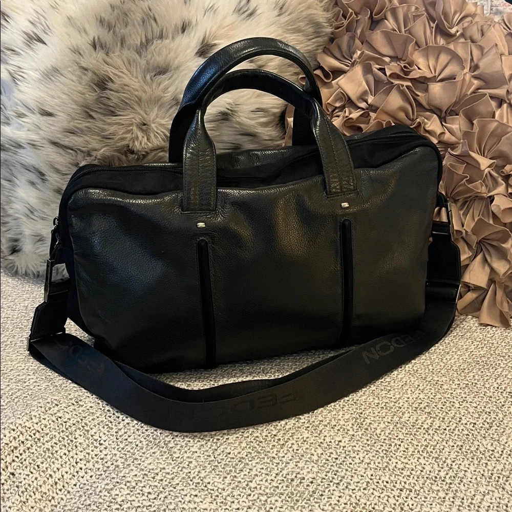 Georgia Fedon Pebbled Leather Canvas Laptop Briefcase Attaché & Strap